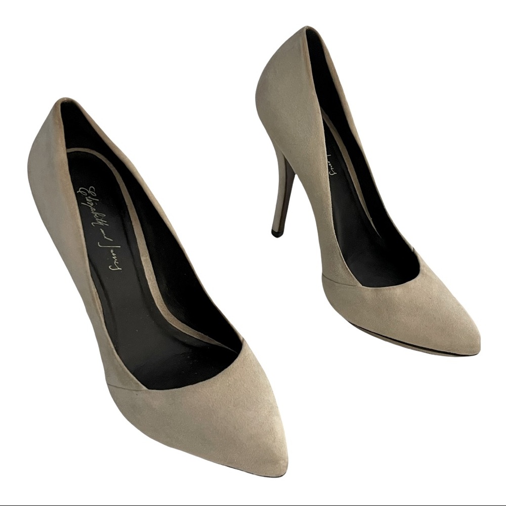 Elizabeth and James Suede Platform Taupe Beige High Heels